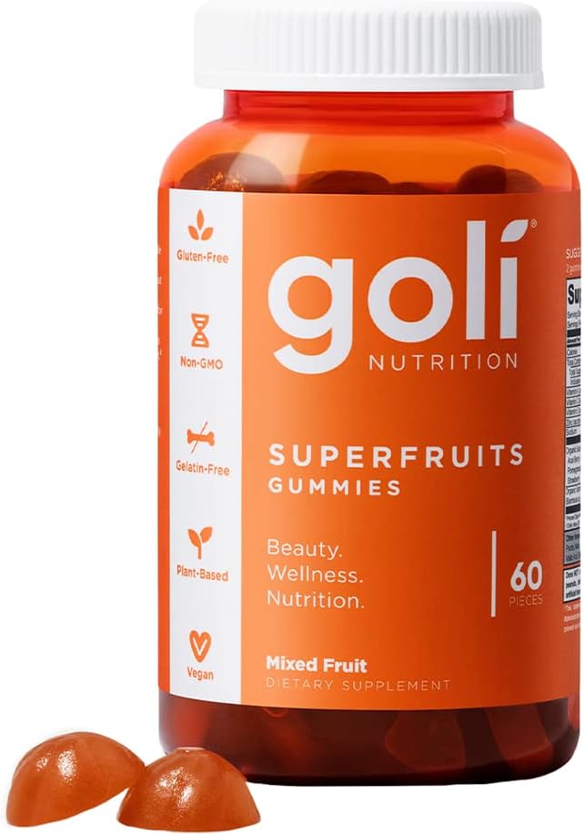 Goli Beslenme Supplement, SuperFruits Beauty Gummy Vitamin - 60 Kont - Collagen-Promoting Materialss - Karma Meyve, Vegan, Plant-Based, Non-GMO, Gluten-Free & Gelatin Free