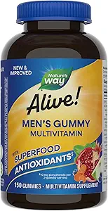 Doğanın Yolu Alive! Erkeklerin Multivitamin Gummies, Enerji Metabolism*, Kas Fonksiyonlu*, Superfood Antioksis (1), B-Vitamins, Vegetarian, Fruit Flavored, 150 Gummies (Packating May Vary)