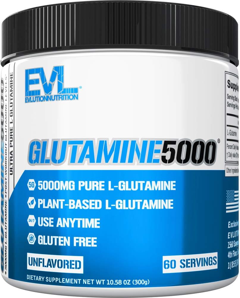 Pure Vegan L-Glutamine Toz Supplement - Evlution Beslenme Nitrik Oksit 5g L Glutamine Supplement for Post Workout Recovery Geliştirilmiş Pumps Gut Health and Immunity - Unflavored