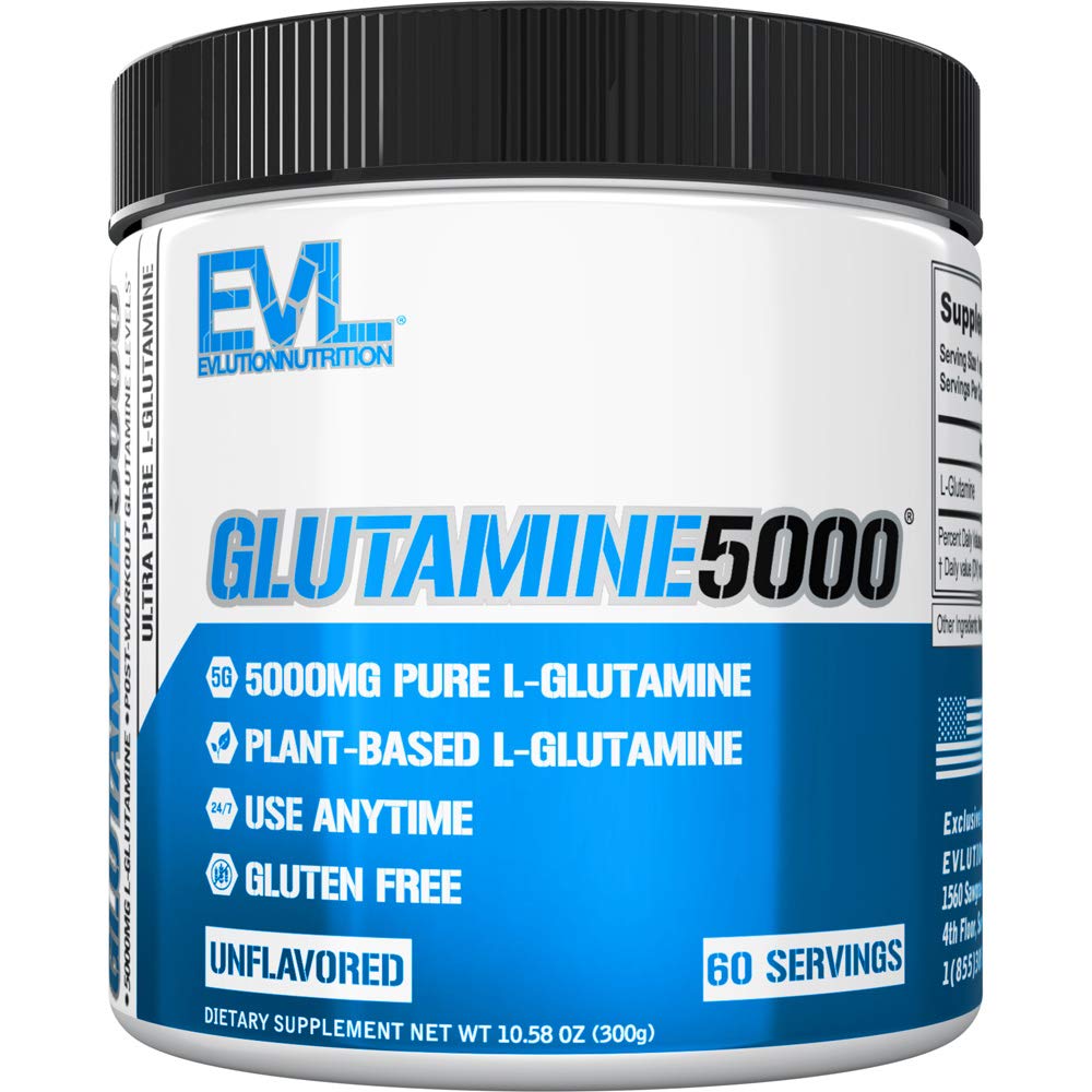 Pure Vegan L-Glutamine Toz Supplement - Evlution Beslenme Nitrik Oksit 5g L Glutamine Supplement for Post Workout Recovery Geliştirilmiş Pumps Gut Health and Immunity - Unflavored