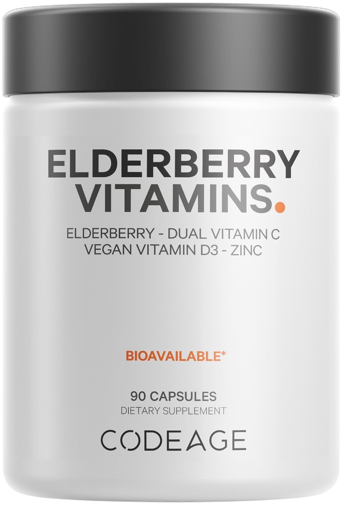 Kodaj Yaşlı Vitaminleri - Organik Fermented Elderberry Mix, Ascorbik Asit & Organik Acerola Cherries, D3, çinko, Sambucus