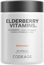 Codeage Elderberry Vitamins - Βιολογικός Μείγμα Βατόμουρου, Βιταμίνη C από Ασκορβικό Οξύ & Βιολογικό Κεράσια Acerola, Βιταμίνη D3, Ψευδάργυρος, Καρύδια Σαμπούκου - 90 Κάψουλες