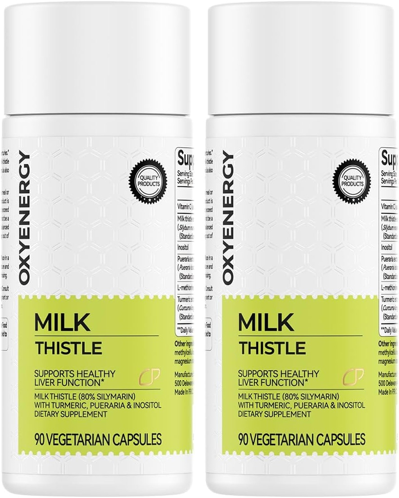 OxyEnergy Silymarin Milk Butle 300 mg Vitamin C, Inositol & Pueraria, Liver Detox & Repair Support, Antioksi Support,90 Capsules,Pack of 2