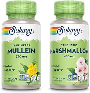 SOLARAY Mullein Leaf 330 mg and Marshmallow Root 480 mg - Wellness Bundle - Herbs High in Mucilage Soluble Fiber for Soothing Support - Vegan, Non-GMO, Lab Verified, 60-Day Guarantee, 200/100 VegCaps