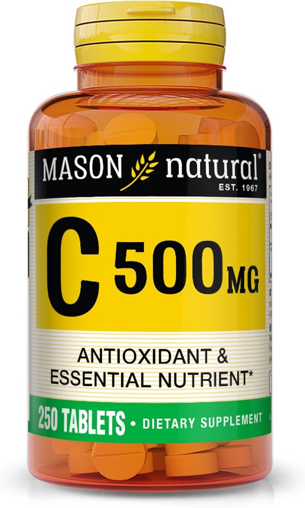 MASON NATURAL Vitamin C 500 mg - Sağlıklı Immune Sistemi, Antioksi ve Essential Nutrient, 250 Tablet