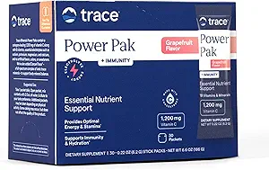 Trace Minerals | Power Pak Electrolyte + Immunity Boost Drink Packets | 1200 mg C, Elderberry, çinko, D3, B6, B12 | Immunity, Hydration, & Energy Support | Fizzy Grapetre | 30 Paketler
