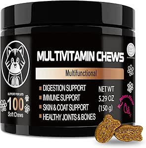 V-EST Cat Multivitamin Multifuncional– Υποστηρίζει το ανοσοποιητικό σύστημα, κοινή υγεία & ευεξία του δέρματος – Υγιεινή θεραπεία για τις εσωτερικές γάτες – Ευκολό - Chew δισκία – Βιταμίνες για γάτες