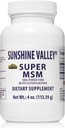 Sunshine Valley® Super MSM Supplement - Metilsulfonylmethane MSM Kristals Toz Ortak Destek için, Nails, Hair & Skin Health - 100% Pure Toz, Unflavored, Diyetsel Supplement - 4 ozz