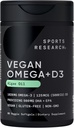 Spor Araştırma Vegan Omega-3 D3 Softgels - 1020 mg Omega-3 & 5000iu D3 Supplement - Algae Oil D Plant-Based Support from Algae Oil - 60 Veggie Softgels for Yetişkinler