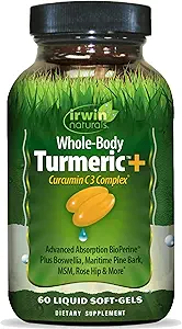 Irwin Naturals Full-Body Turmeric+ - 60 Liquid Softgels - BioPerine Complex Ενισχυμένη Απορρόφηση - 30 Σύνολο εξυπηρετήσεων