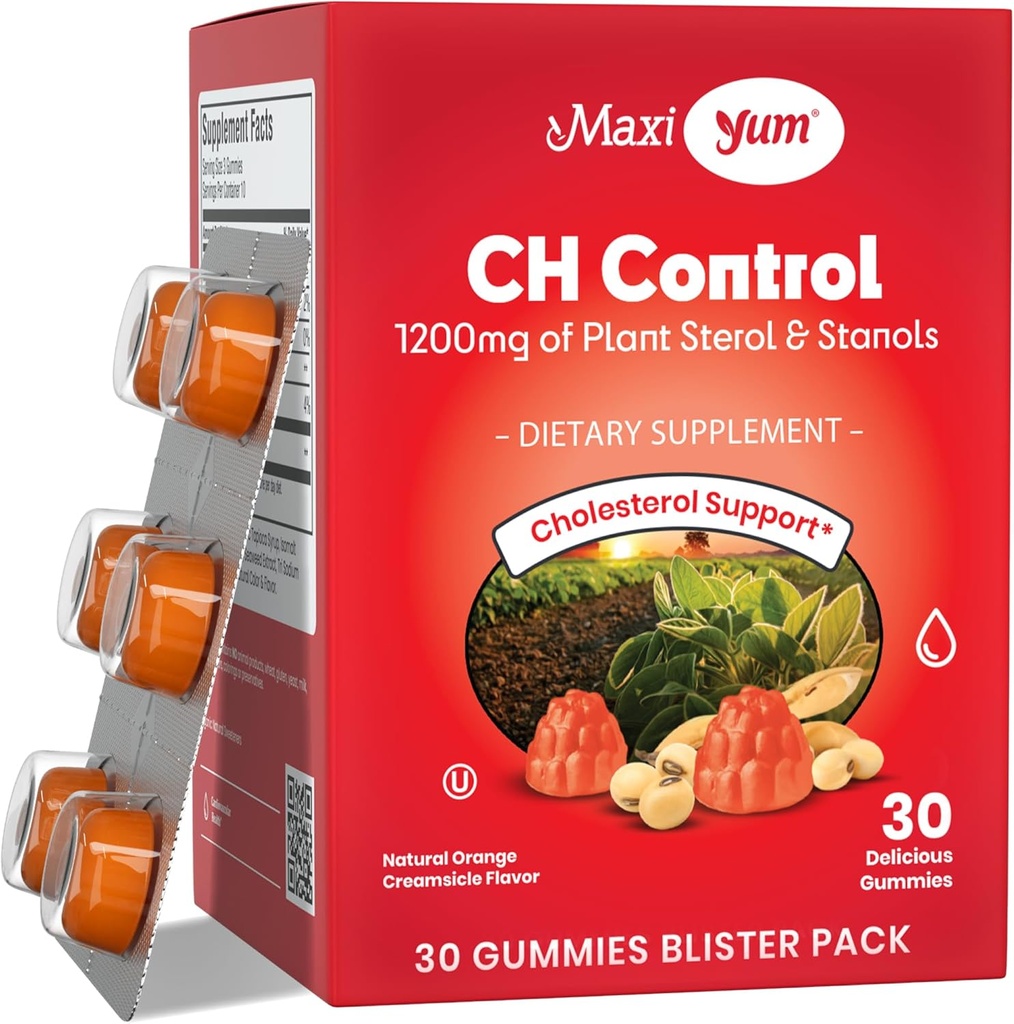 Maxi Health Cholesterol Gummies για ενήλικες – 1200mg Φυτικές στερόλες και Stanols Συμπληρώματα – Kosher και Gluten Free Healthy Cholesterol Συμπληρώματα – Orange Flavor Gummies (30 Count)