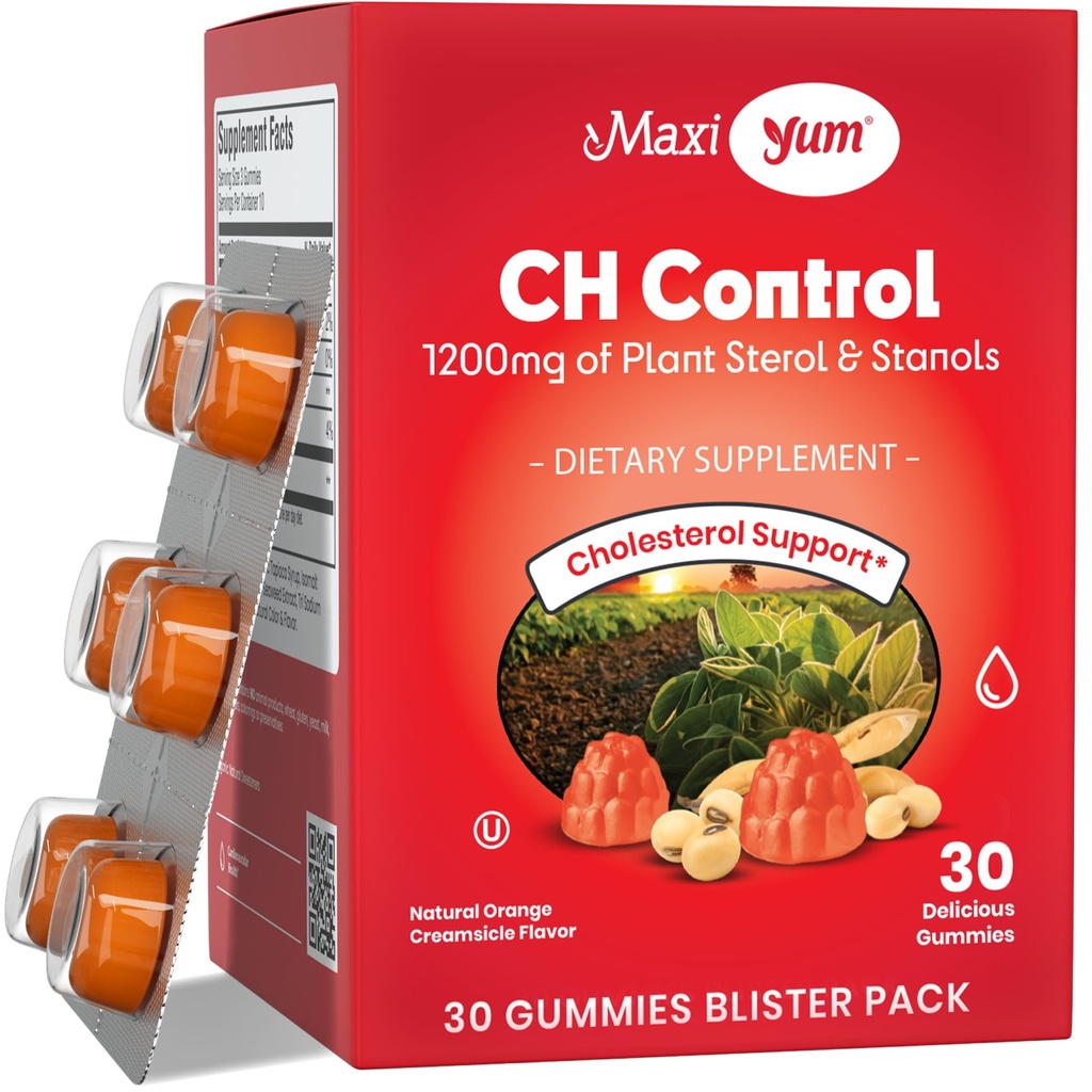Maxi Health Cholesterol Gummies για ενήλικες – 1200mg Φυτικές στερόλες και Stanols Συμπληρώματα – Kosher και Gluten Free Healthy Cholesterol Συμπληρώματα – Orange Flavor Gummies (30 Count)