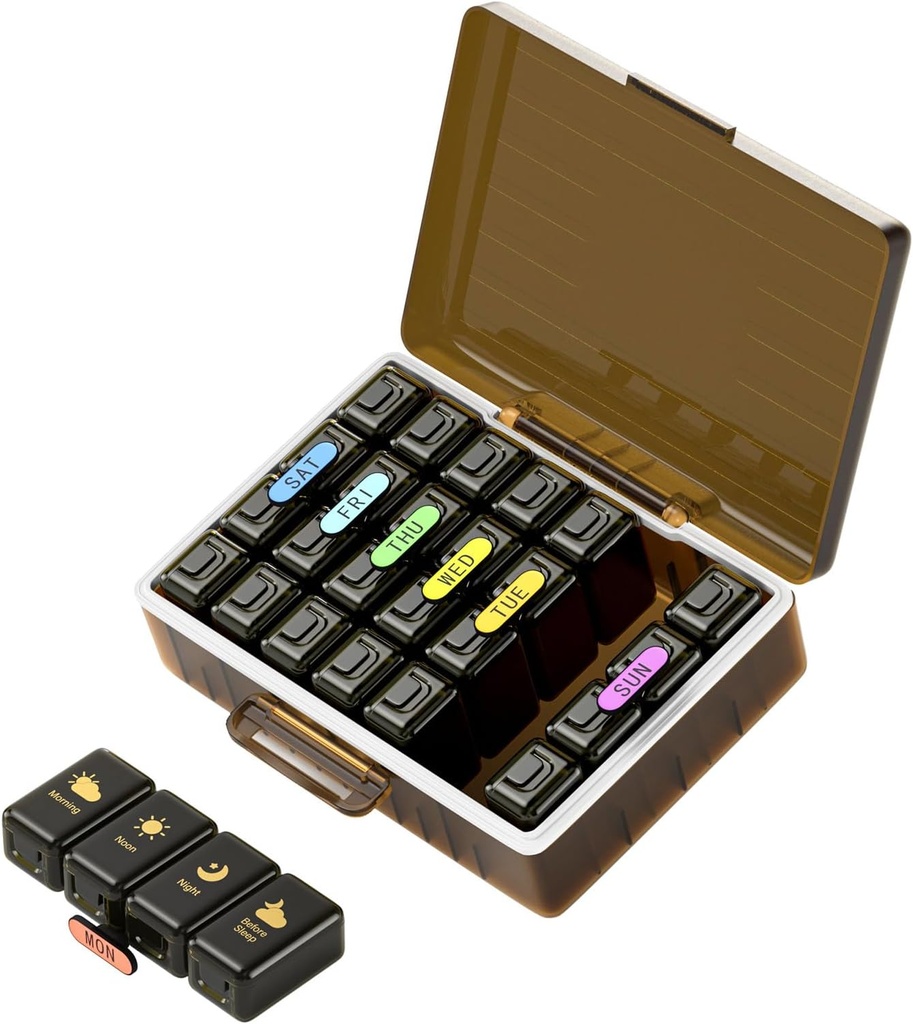 Haftalık Pill Organizer 4 Times bir gün, Büyük Karşılaştırmalar Pill Box 4X 7 Gün, Tıp Piller /Vitamins/Fish Oils/Medication /Supplements (Brown)
