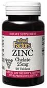 Doğal Faktörler - çinko Chelate 25 mg, Sağlıklı Skin & Immune Function için destek, 90 Tablet