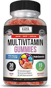 Kaya Naturals Yetişkin Multi Vitamin Gummy, Biotin, Vitamin A, B-12, C & E, Including çinko, Folic Acid, Strawberry Flavor - Gluten-Free Multivitamins Sweet Adult Gummies