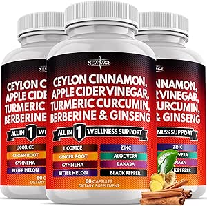 Ceylon Cinnamon, Turmeric, Apple Cider Vinegar, BTC, Aloe Vera, Berberine Plus Banaba, Ginger Root - 180 Count