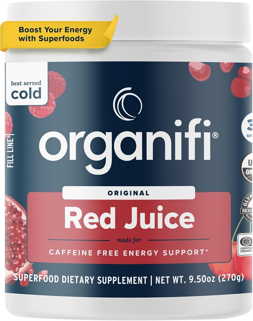 Organifi Red Juice - Energy Powder Μειώνει τις απογευματινές αναταράξεις και ενισχύει την πέψη και το ανοσοποιητικό σύστημα, 30 εξυπηρετήσεις