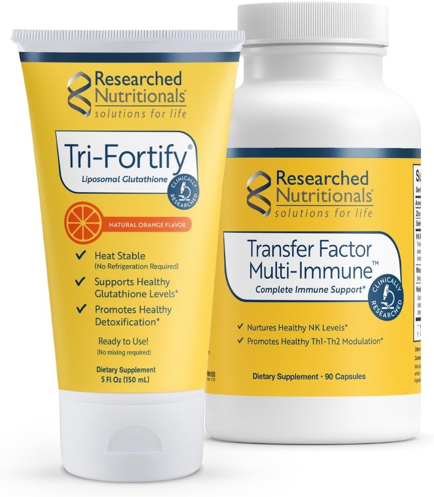 Ερευνημένα Διατροφικά Λιποσωμική Γλουταθειόνη (450mg) + Συμπλήρωμα Ανοσοποιητικών Μανιτάρια - Ενισχυμένη Ανοσία Duo - Tri-Fortify Orange + Transfer Factor Multi-Immune (2 Piece Set)