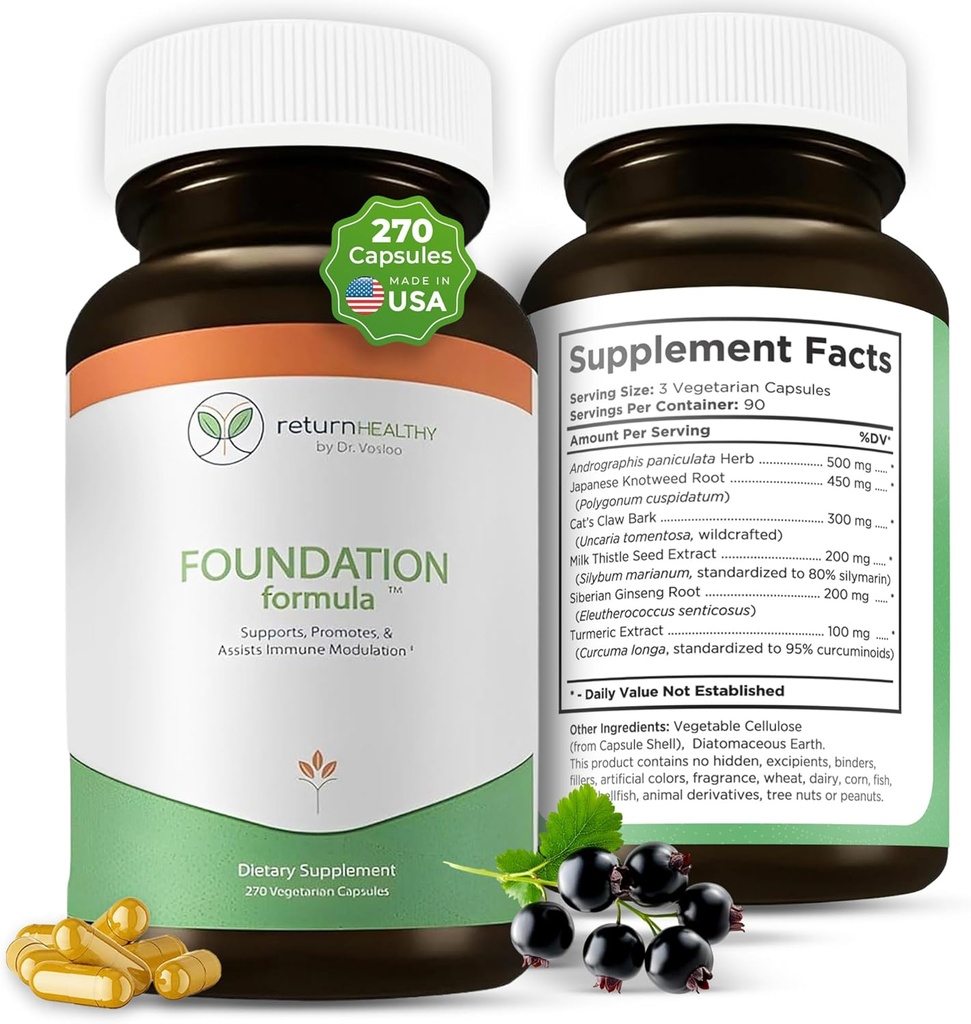 Foundation Formula | Tick Immune Support Supplement | with Japanese Knotweed Root, Cat's Claw, Milk Thistle | Resveratrol Supplement | Non-GMO, All- Natural & Vegetarian, 270 Capsules