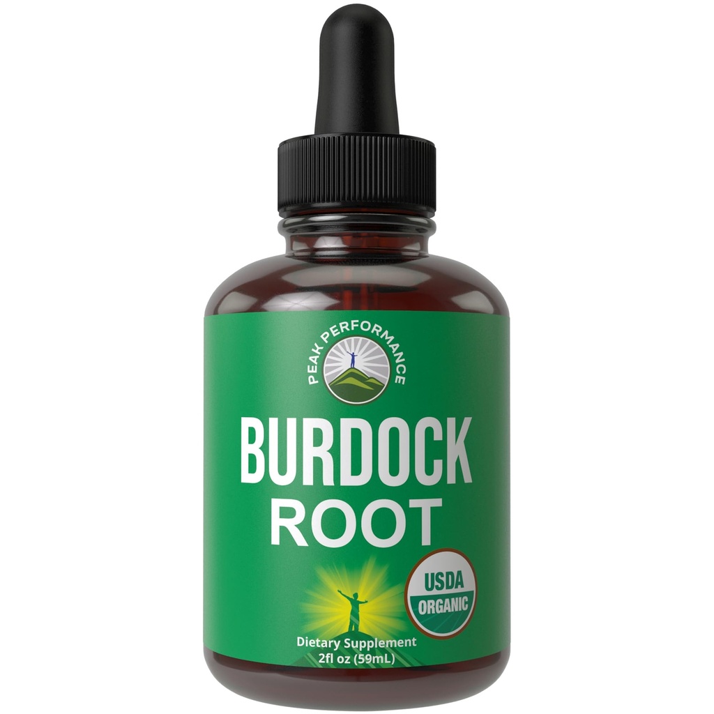 Peak Performance USDA Organic Burdock Root Liquid Drops Supplement. Vegan Kadın ve Erkekler için Tincture. Organik Burdock Kök Petrol Herb. Zero Sugar, Gluten Free Supplements