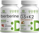 DEAL SUPPLEMENT Vitamin D3 5000iu + K2 100mcg Softgels & Berberine Supplement with Yohimbine Sche - Essential Sunshine Vitamins - High Abxia HCl Forms