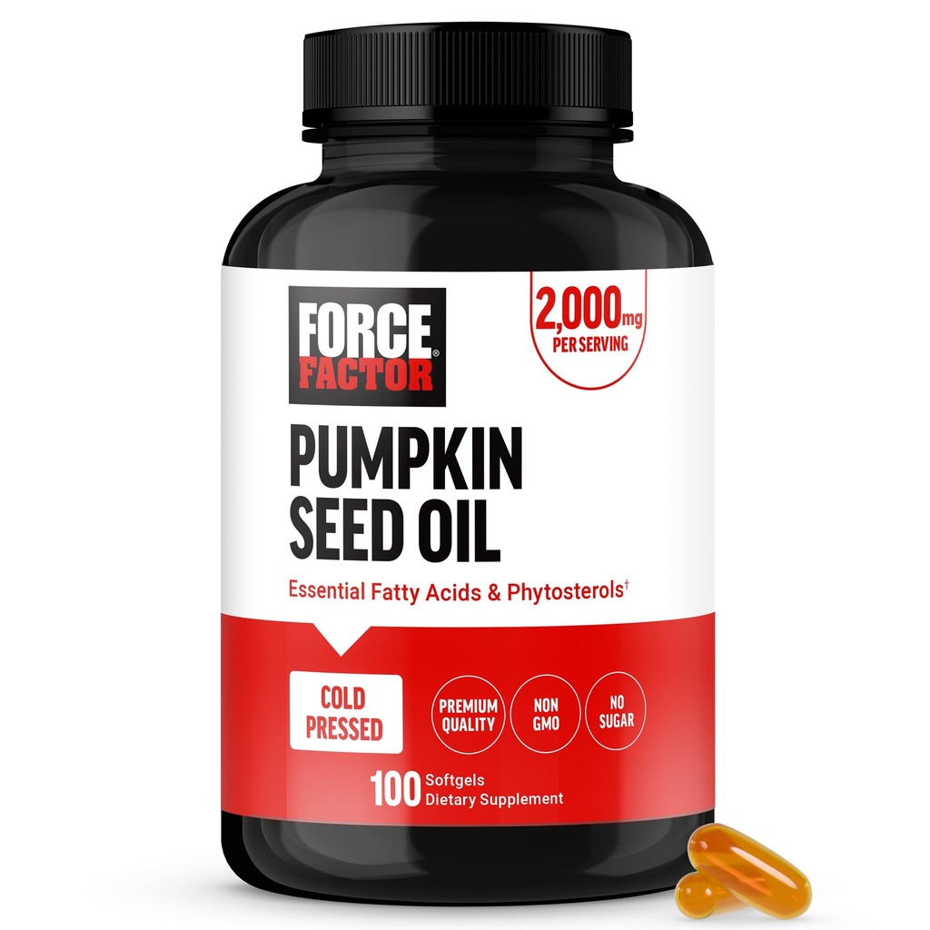 FORCE FACTOR Pumpkin Seed Oil Κάψουλες, Phytosterols συμπλήρωμα με Απαραίτητα Λιπαρά Οξέα, Made with Cold Pressed Pumpkin Oil, Premium Quality, Μη ΓΤΟ, 100 Softgels