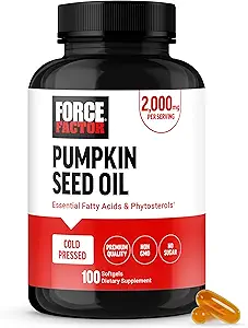 FORCE FACTOR Pumpkin Seed Oil Κάψουλες, Phytosterols συμπλήρωμα με Απαραίτητα Λιπαρά Οξέα, Made with Cold Pressed Pumpkin Oil, Premium Quality, Μη ΓΤΟ, 100 Softgels
