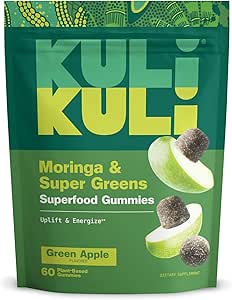 Kuli Kuli Super Energy Gummies - Ενεργειακά Συμπληρώματα με Moringa, Caffeine-Free Natural Energy Booster - 60 Μη ΓΤΟ, Χωρίς γλουτένη Moringa Gummies