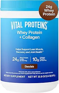 Vital Proteins Whey Protein Toz+ Collagen,, 24g Protein Kurtarma ve Ortak Sağlık, C vitamini ile yaklaşık 16 Hizmet - Vanilla 21.7oz