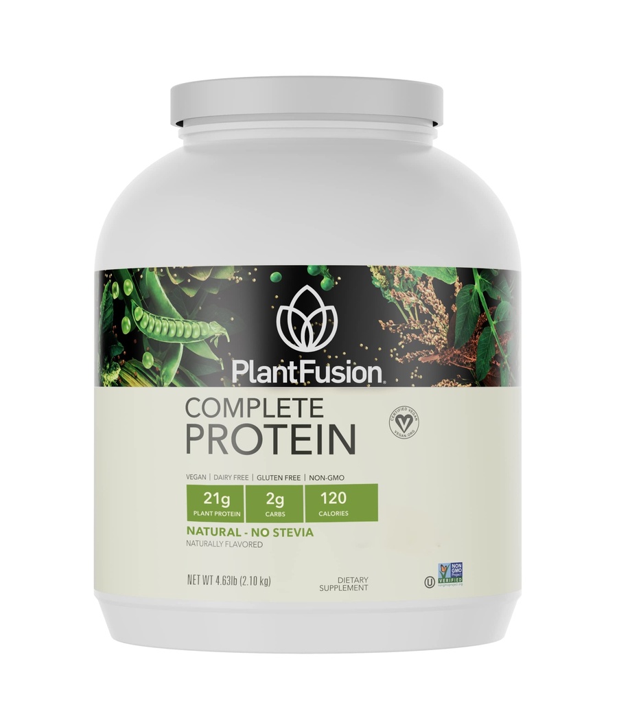 PlantFusion Complete Vegan Protein Powder - Πρωτεϊνική σκόνη με βάση το φυτό BCAAs, Digestive Enzymes και Pea Protein - Keto, Χωρίς γλουτένη, Μη-Dairy, Χωρίς Ζάχαρη, Μη-GMO - Natural- No Stevia 5 lb Μαζική