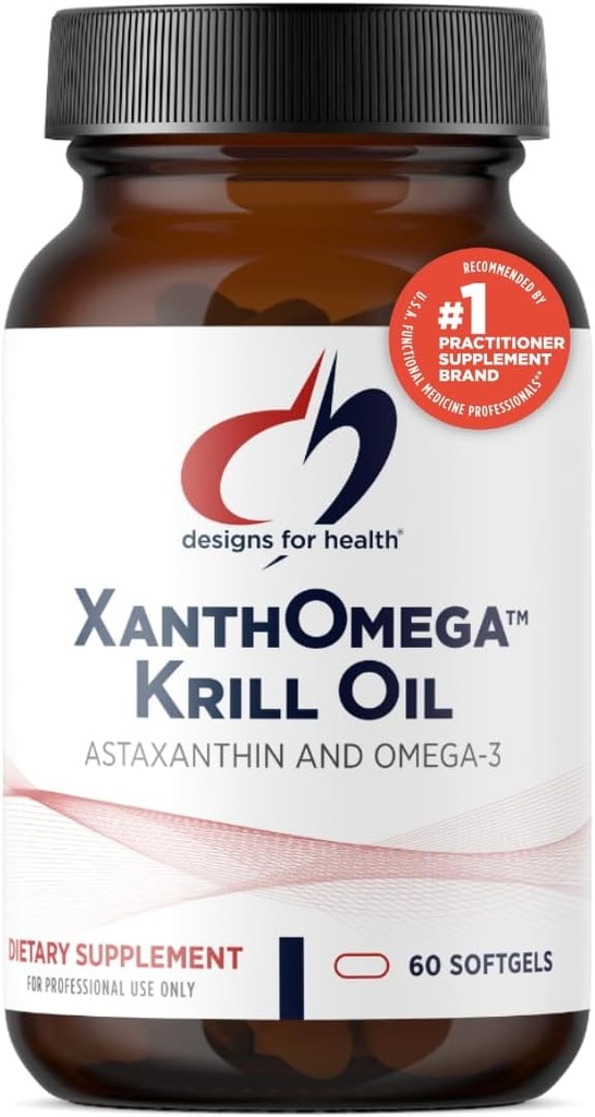 Designs for Health XanthOmega - Krill Oil with 12mg Astaxanthin - Antioxidant, Phospholipids + EPA/DHA Omega 3 - Cardiovascular, Skin + Eye Health Supplement (60 Softgels)