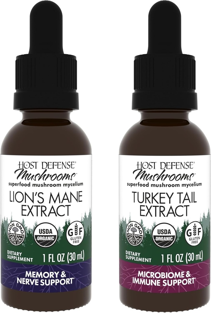 Host Defense Sche with Lion's Mane Extract, 1 fl oz & Türkiye Tail Extract, 1 fl oz - Support Brain Health, Memory & Focus - Support Digestive Health & Immune Response*