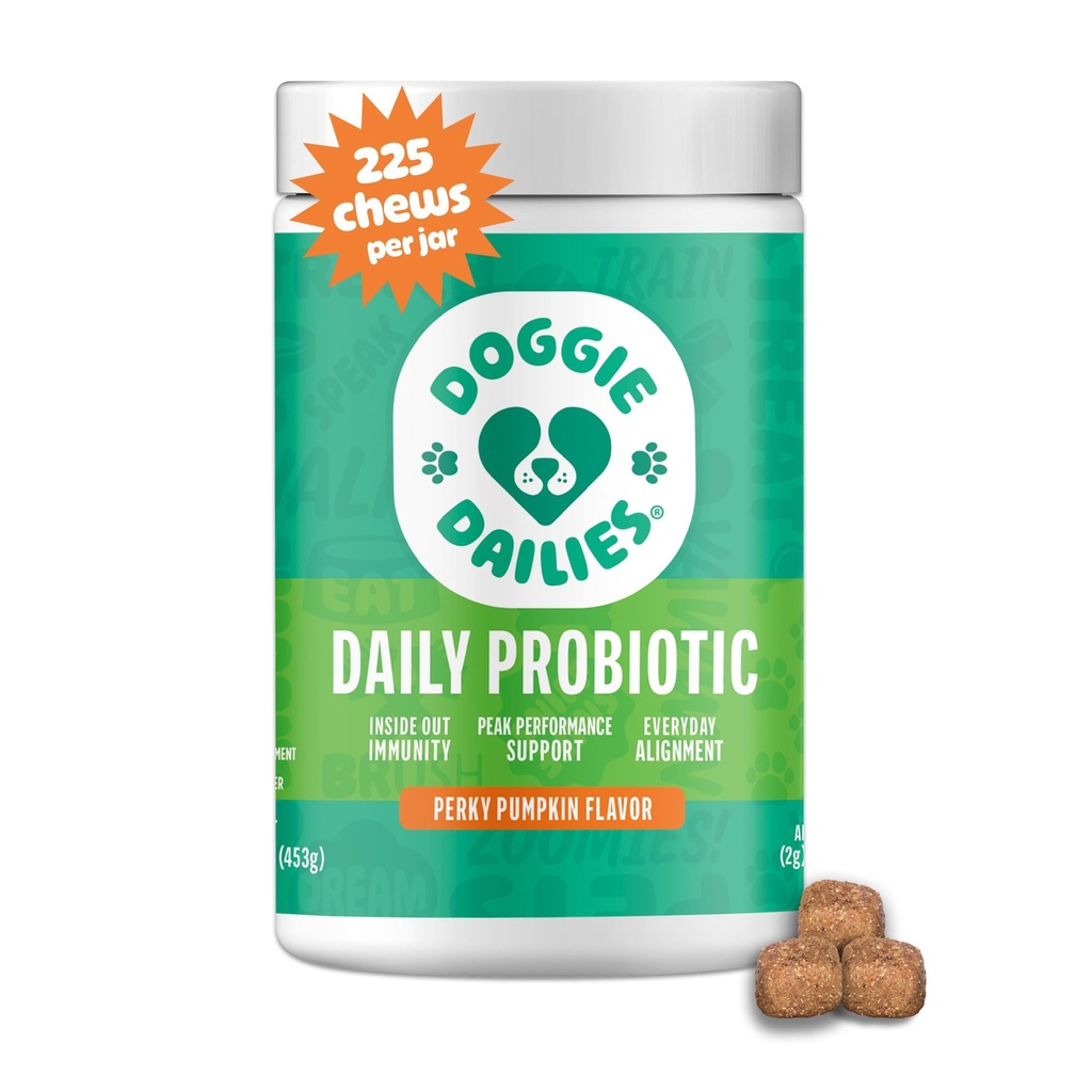 Doggie Dailies Probiyotiks for Dogs - Advanced Dog Probiyotiks with Prebiyotiks - Discovers Digestive Health - Supports Immune System and General Health (Pumpkin) 225 Yumuşak Chews