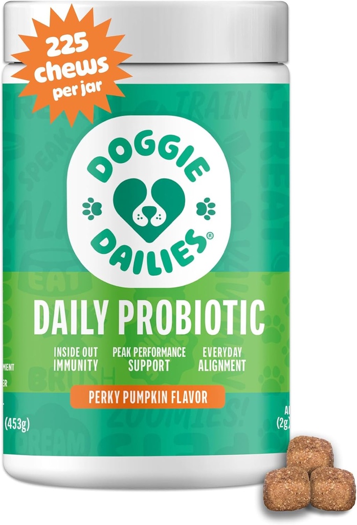 Doggie Dailies Probiyotiks for Dogs - Advanced Dog Probiyotiks with Prebiyotiks - Discovers Digestive Health - Supports Immune System and General Health (Pumpkin) 225 Yumuşak Chews