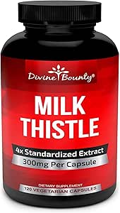 Divine Bounty Pure Milk Thittle Capsules συμπλήρωμα - Ένα ισχυρό συμπλήρωμα 1200mg γάλα γαϊδουράγκαθο με 4X συμπυκνωμένο εκχύλισμα (Standardized) 120 κάψουλες χορτοφάγων