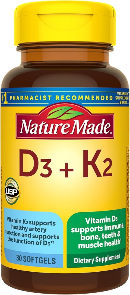 Doğa D3 K2 Supplement, 5000 IU (125 mcg) Bone, Teeth, Muscle ve Immune Support, 30 D3 ve K2 Softgels, 30 Day Supply