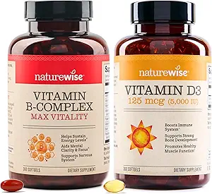 NatureWise Vitamin B Complex 360 Softgels[1-year Supply] & Βιταμίνη D3 5000iu 360 Count Mini Softgels[1-year Supply] Bundle