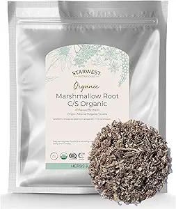 Starwest Botaniks Organik Marshmallow Root - Tea için herb, Loose Leaf Root Herb, Cut & Sifted, Sertifikalı Kosher, Non-GMO - Bulk 1 lb Bag
