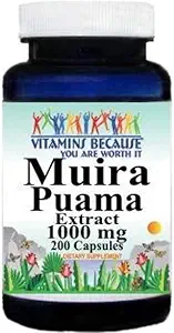 Vitamin Muira Puama Erkekler ve Kadınlar Desteği için 1000 mg Supplement (200 ct)