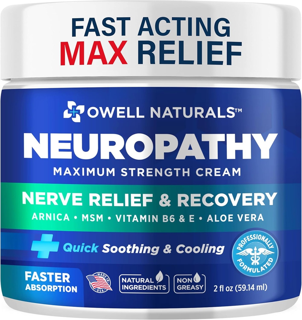 OWELL NATURALS Neuropati Krem Ekstra Güçlü Nerve Relief Cream For Foot, Hands, Legs, Toes with Arnica, Vitamin B6, Aloe Vera, MSM - Made in USA