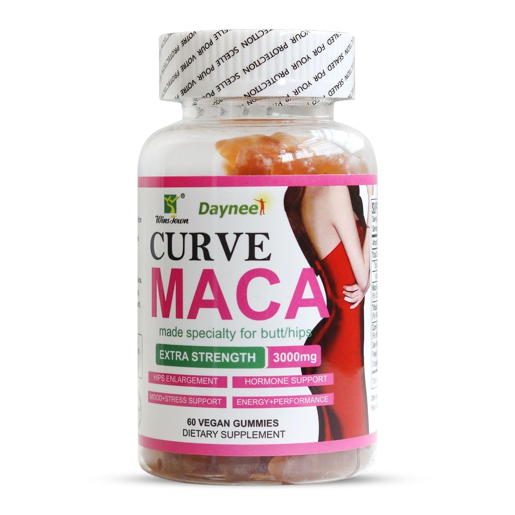 Καμπύλη Maca Gummies, 3000mg συμπλήρωμα ζωτικότητας για τις γυναίκες, υποστήριξη γλουτός / HIPS & γλουτένη διεύρυνση μυών, 60 κόμης