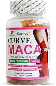 Curve Maca Gummies, Kadınlar için 3000 mg Vitality Supplement, Destek Butt/HIPS & Gluteal Kas Enlargement, 60 Count