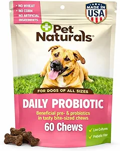 Köpekler için Pet Naturals Daily Probiyotik, 120M CFUs - Pre and Probiyotiks for Dogs Digestive Health, Gut Health, Immune Support, Diarrhea, Allergies and Itching - 60 Chews, Duck Flavor