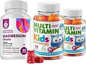 Çocuklar Multivitamin Gummies 14 Temel Vitaminler ve Magnezyum Gummies Sugar-Free - Daily Supplement A,C,D,E Vegetarian B6&B12,Zinc,Biotin with Sugar-Free Magnezyum Calm Chews for Kids&Adults