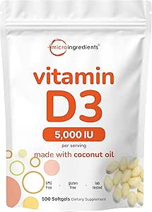 Mikro Malzemeler D3 5.000 IU, 500 Softgels | Virgin Coconut Petrol | Cholecalciferol Form | Bone, Immune & Heart Support | Easy to Swallow, Non-GMO