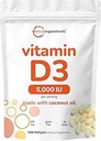Micro Ingredients Vitamin D3 5,000 IU, 500 Softgels | Virgin Coconut Oil | Cholecalciferol Form | Bone, Immune & Heart Support | Easy to Swallow, Non-GMO