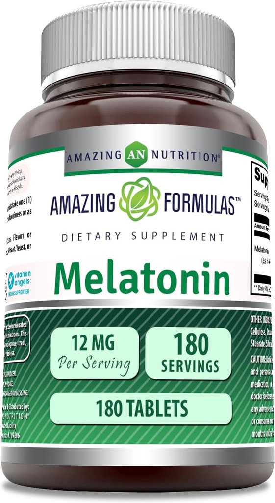 Amazing Formulas Melatonin Supplement | Unflavored | 12 Mg Per | 180 Tablet | Non-GMO | Gluten-Free | Made in USA