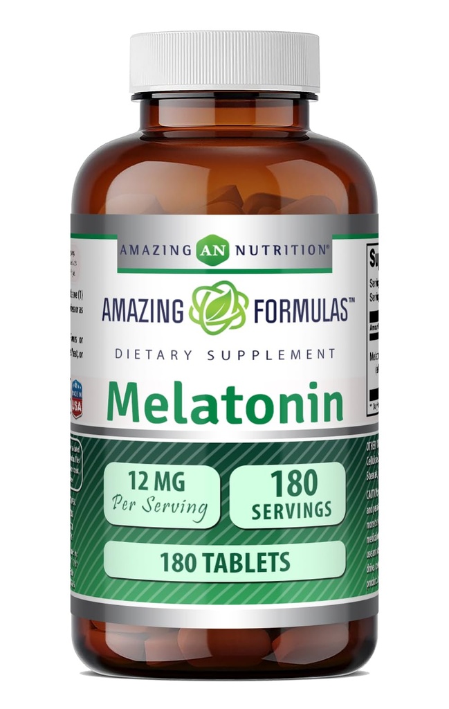 Amazing Formulas Melatonin Supplement | Unflavored | 12 Mg Per | 180 Tablet | Non-GMO | Gluten-Free | Made in USA