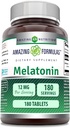 Amazing Formulas Melatonin Supplement | Unflavored | 12 Mg Per | 180 Tablet | Non-GMO | Gluten-Free | Made in USA
