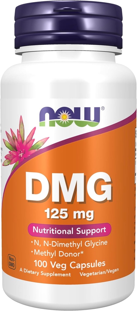 NOW Συμπληρώματα Τροφίμων, DMG (N-διμεθυλο Γλυκίνη) 125 mg, Διατροφική Υποστήριξη, 100 Κάψουλες Veg